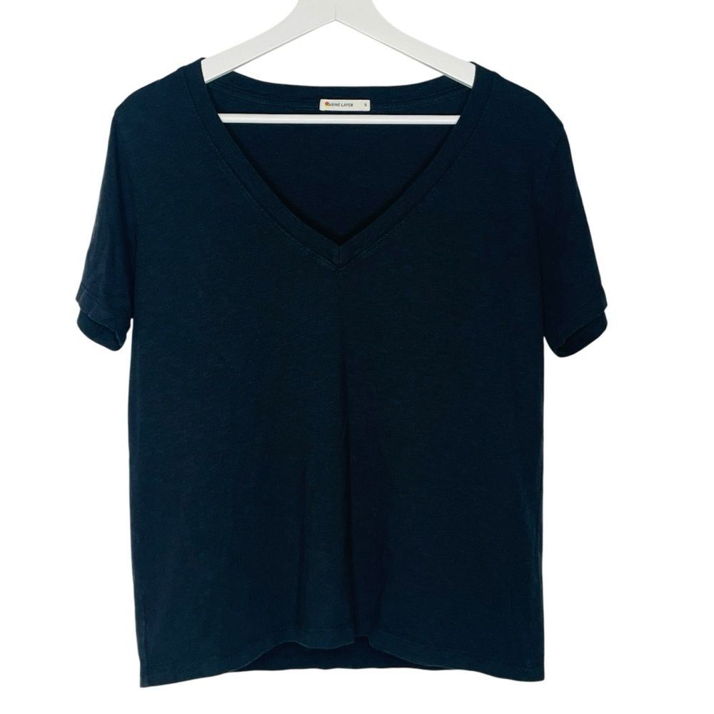 Marine Layer Black Everyday Basic V-Neck Short Sleeve Shirt Size S Women's